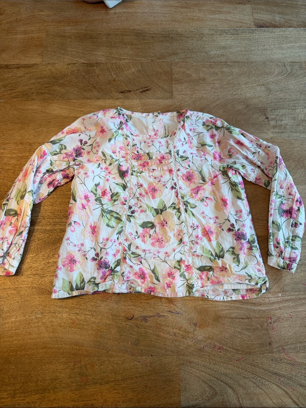 Janie and Jack Pink Floral Cotton Peasant Top